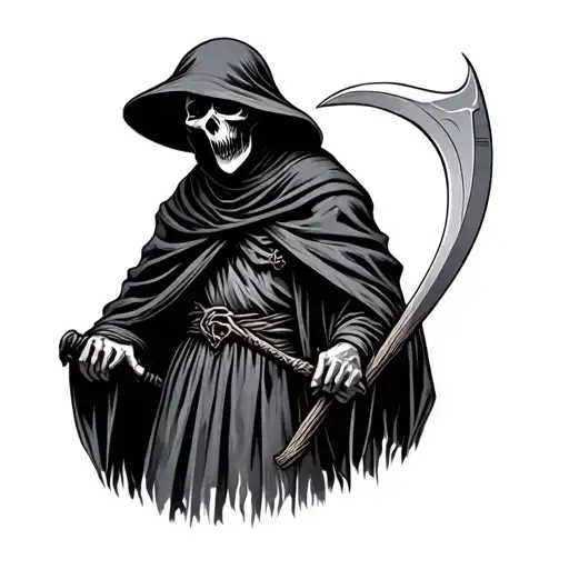 Grim Reaper Holding A Scythe In A Cemetery