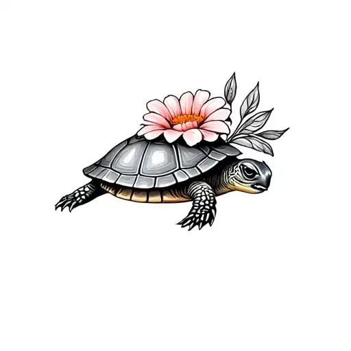A Turtle And A Flower Surrounded