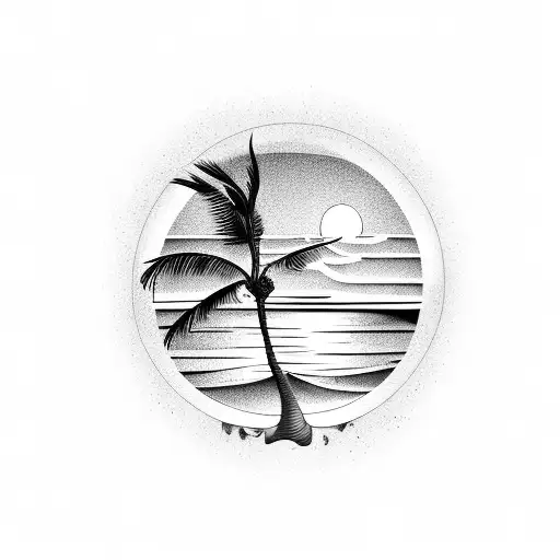 Palm Tree With Ocean Sunrise