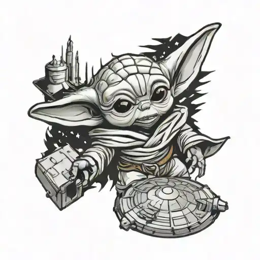 Baby Yoda And Millenium Falcon