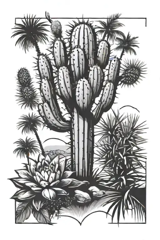 Cactus And Palm Tree