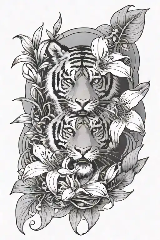 Tiger Lily Front Landscape In A Box Background Japanese Style