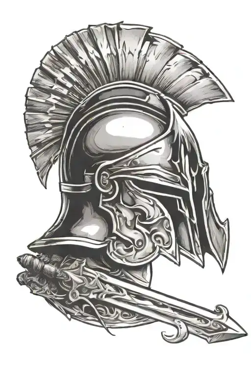Spartan Helmet With Sword Through It On The Top