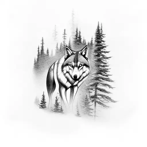 Forest Sleeve With Cabin And Wolf