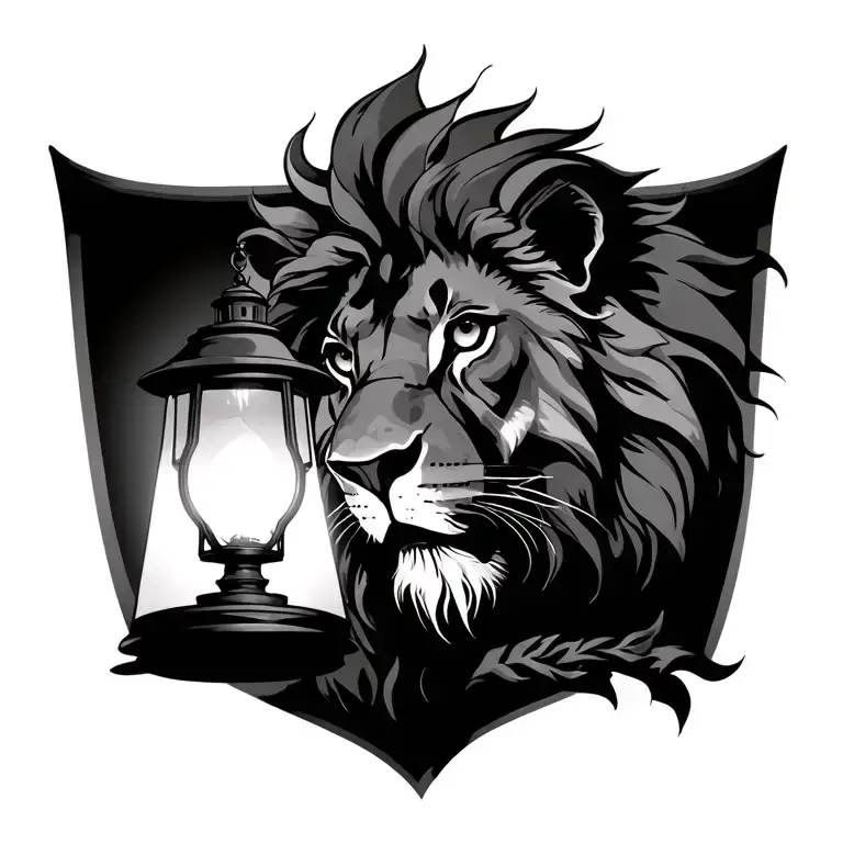 Lion With A Lamp With A Highlight Cross