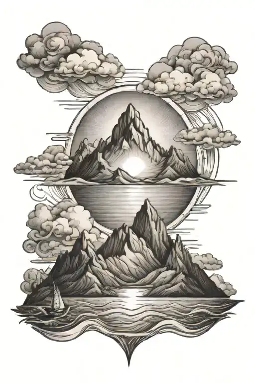 Sun Shining Mountains Ocean