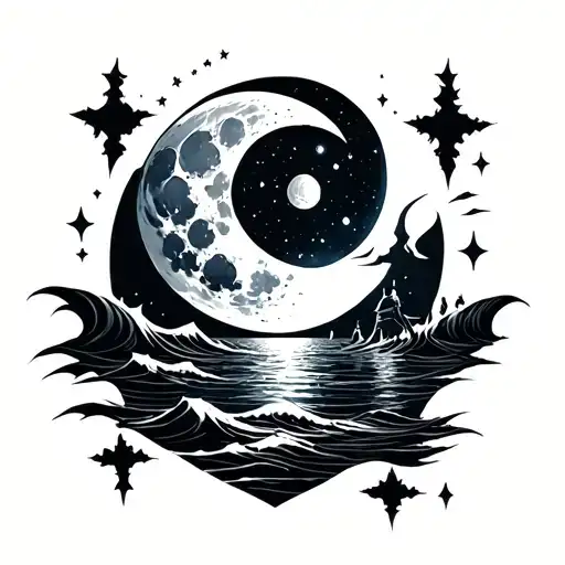 Celestial Moon Ocean Scene Warrior