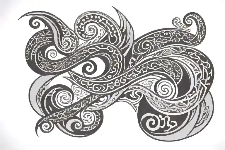 Polynesian Waves Arabic Script Tattoo Design Inspired