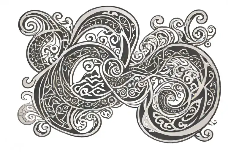 Polynesian Waves Showcasing Arabic Script Tattoo Design Inspired