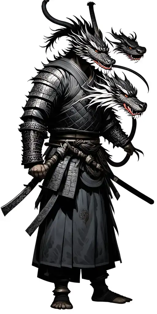 Japanese Style Samurai Warrior With Dragon