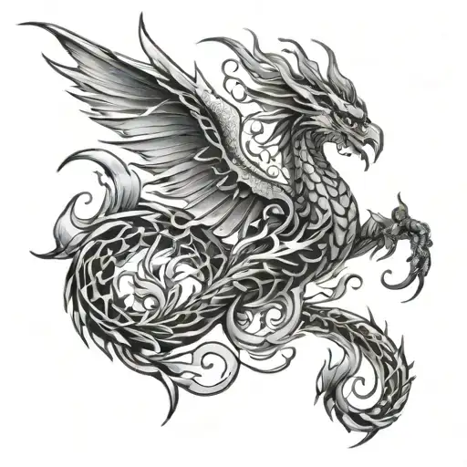 Phoenix And Dragon Breathing Fire