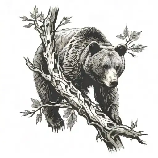 Bear In The Wood Tree Made