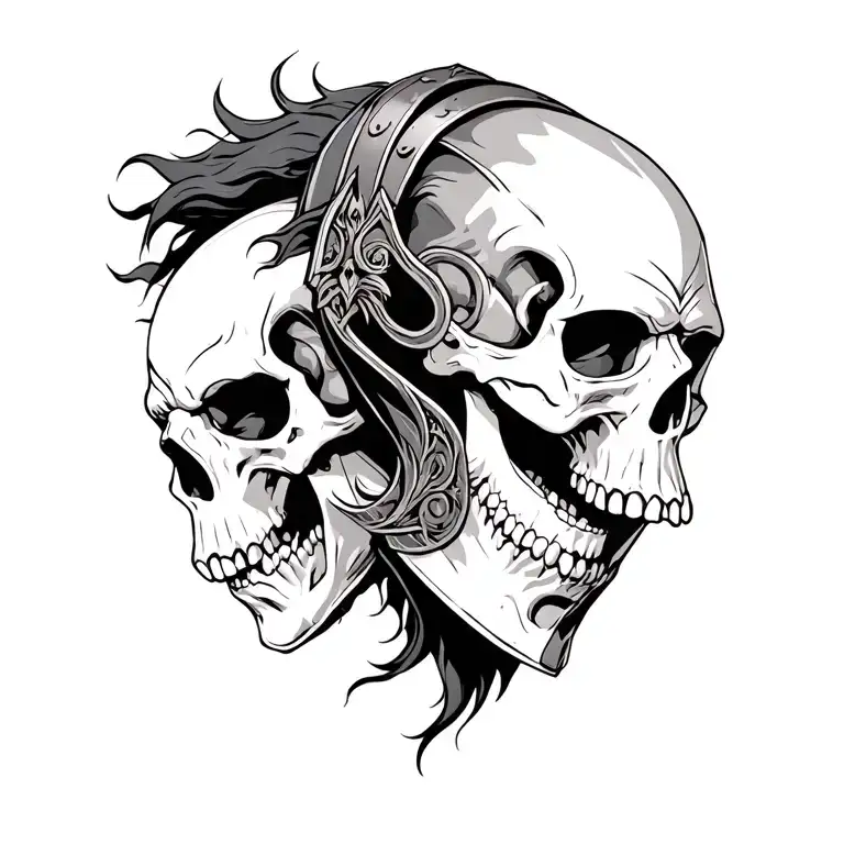 Warrior And Skulls Facing Each