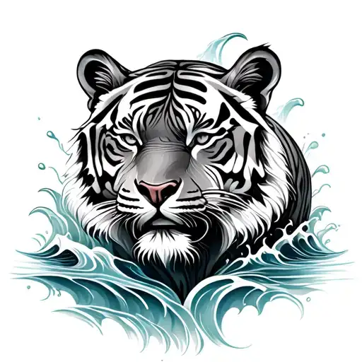 Tiger Formed From Water Waves