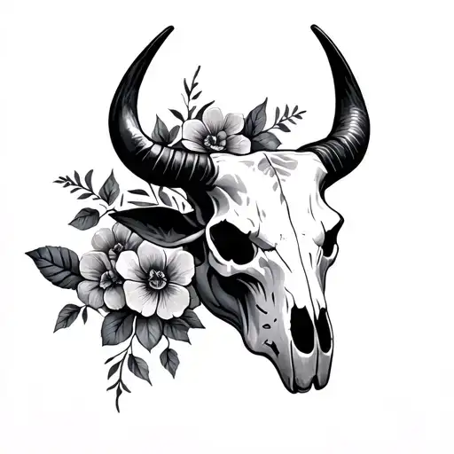 Taurus Bull Skull Flowers