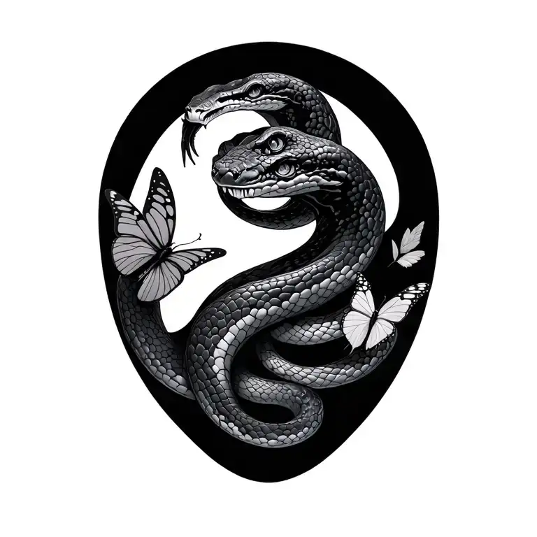 Cybersigilism That Is Modern With A Snake And 3 Butterflies