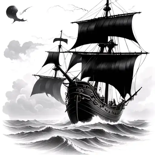 Pirate Ship Sailing Through Stormy