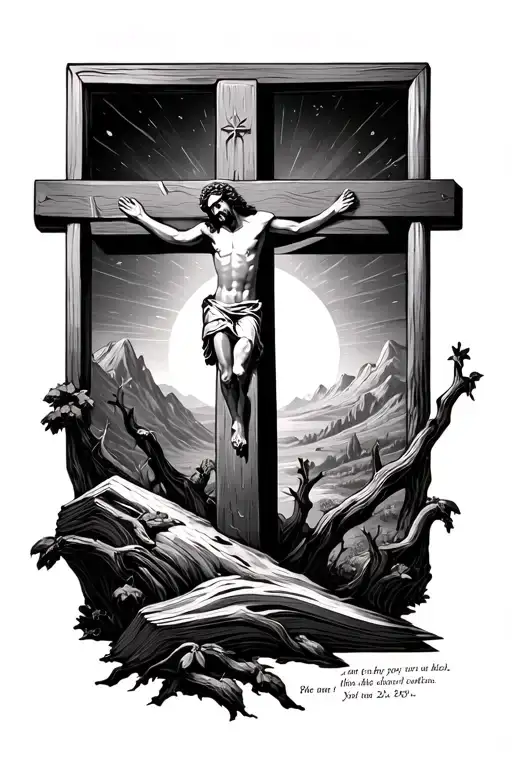 A Cross In A Valley Of Death With Jesus And The Bible Verse Psalm 23