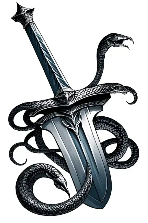 Vertical Sword With Snake Wrapped Around Loosely
