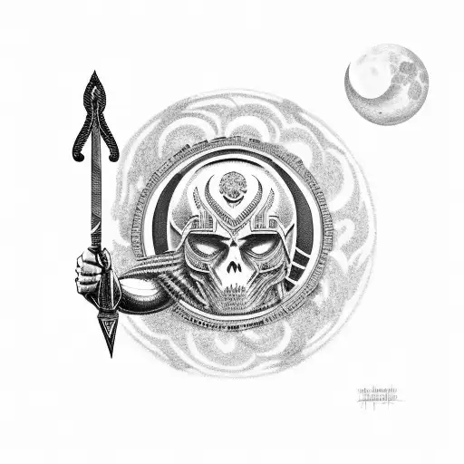Gladiator Holding Trident With Moon Background