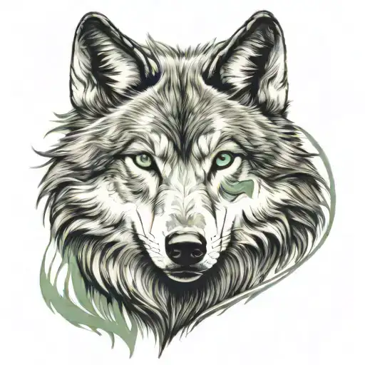 Wolf With Green Eyes Looking
