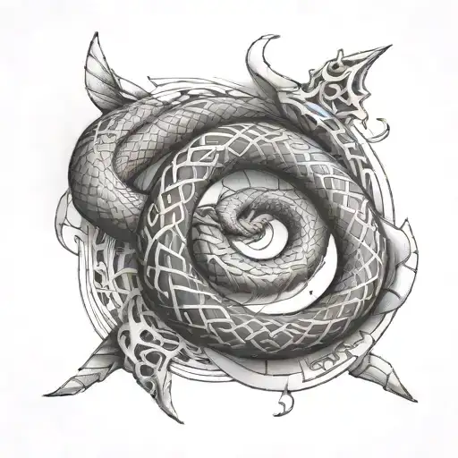 Ouroborus In Mobius Shape Around Wrist With Runes In White Underbelly Snake