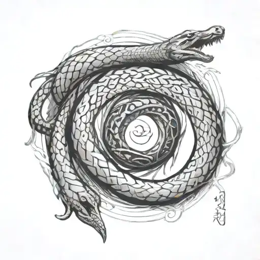 Ouroborus In Mobius Shape Around Wrist With Runes In White Underbelly Snake
