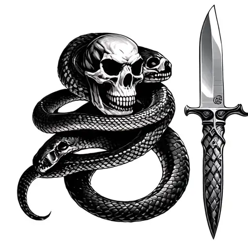 Snake Around Knife With Skull Handle