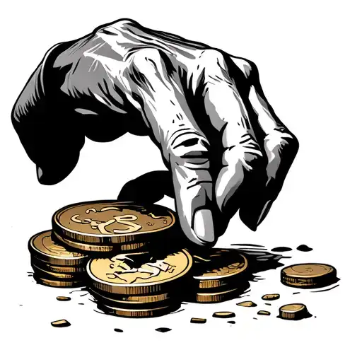 Fathers Weathered Hand Reaching For A Broken Coin