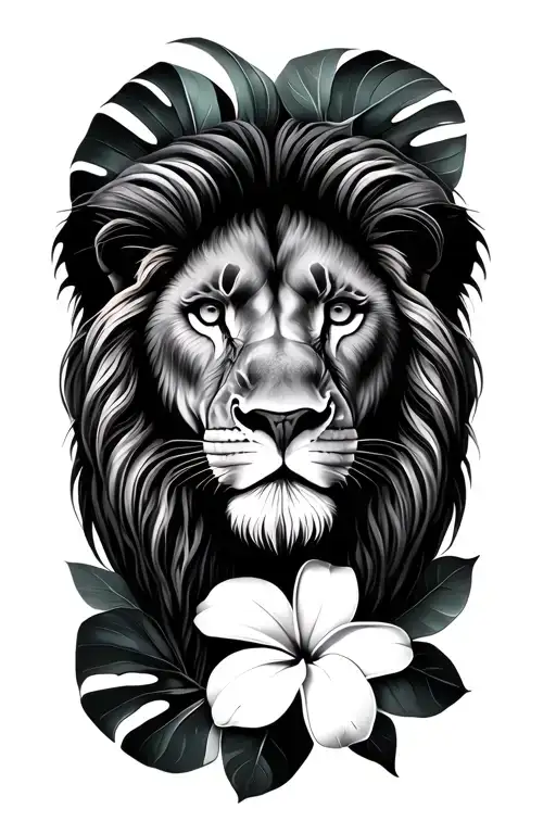 Monstera Leaves Plumeria Lion