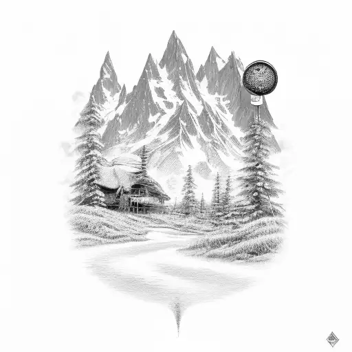 A Festive Scene With A Beer Bottle And Mountains In The Background