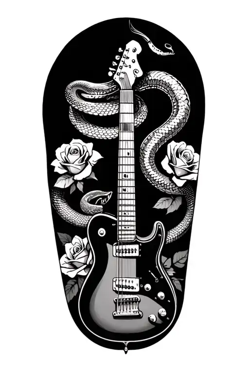 Arm Sleeve With Guitar And Snake Wrapped Around It With Roses Spaced Out