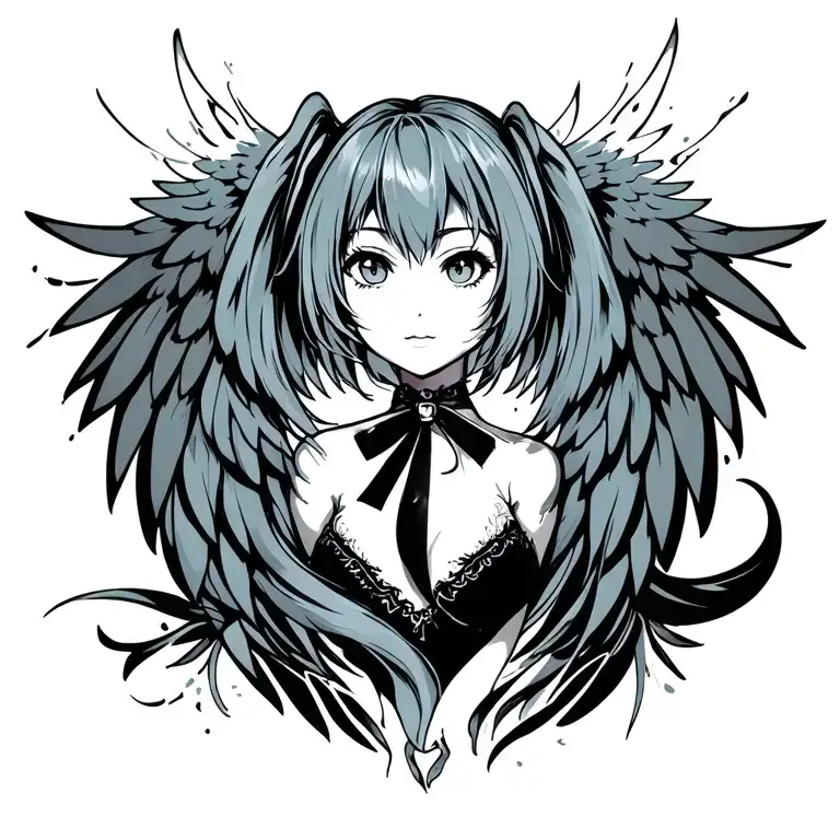 Miku Themed Tattoo With Wings