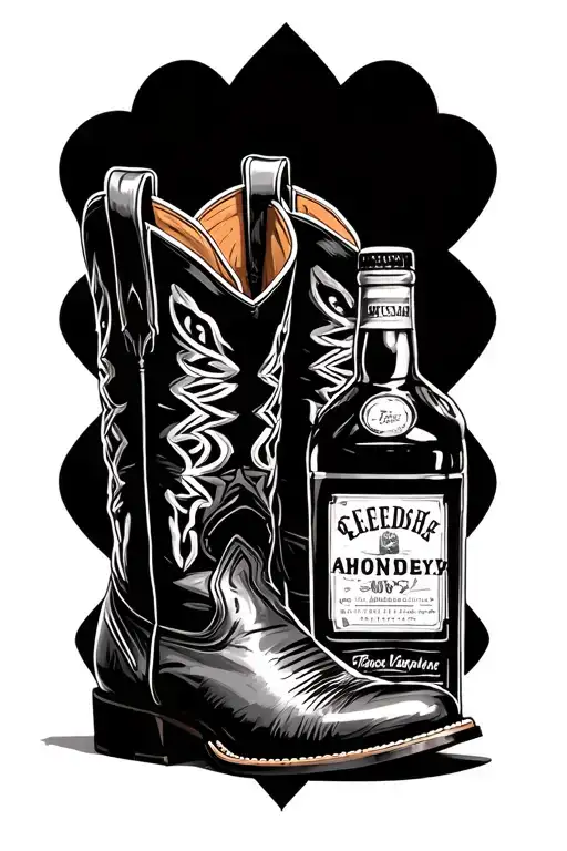 Cowboy Boots And Whiskey Bottle