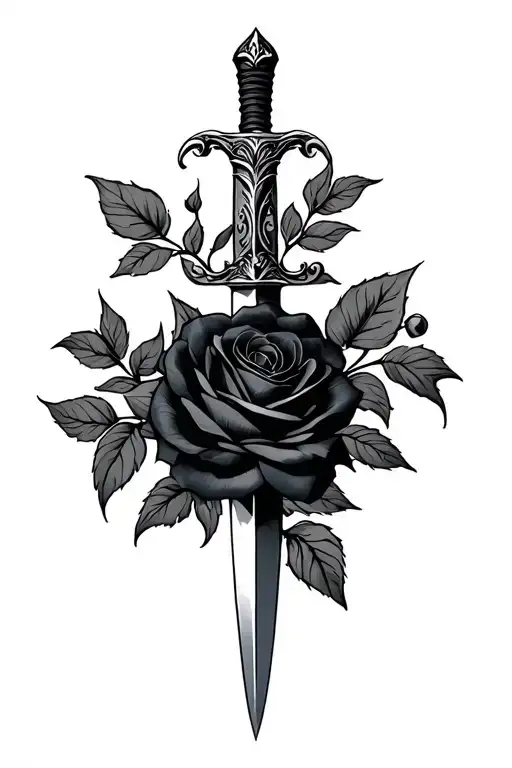Traditional Dagger With Black Rose