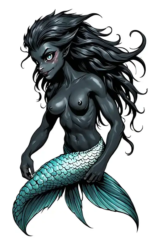 Strong Black Worrier Murmaid With Cartoon Eyes