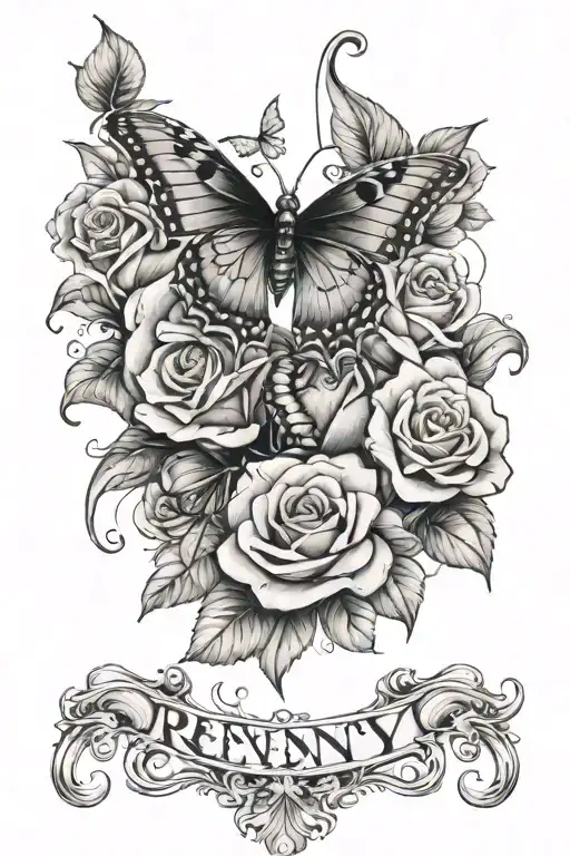 The Word Renny With Roses Around It And Butterflys