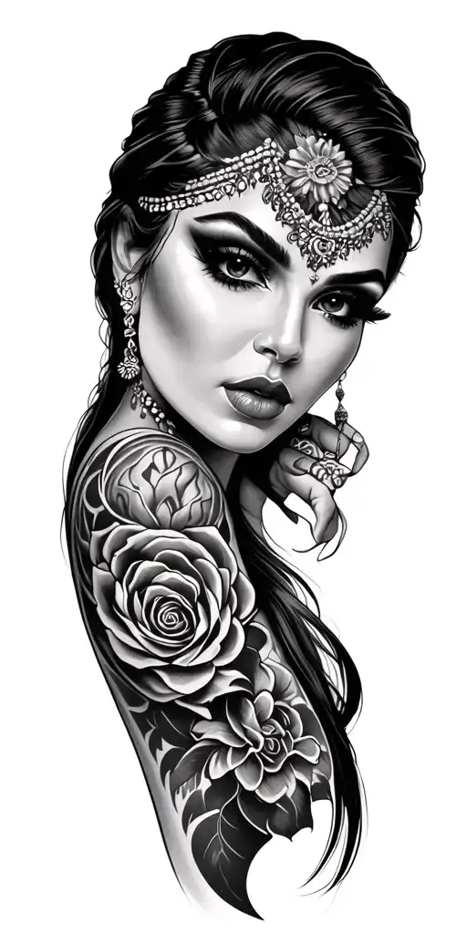 Chicano Tattoo Face Women Holding
