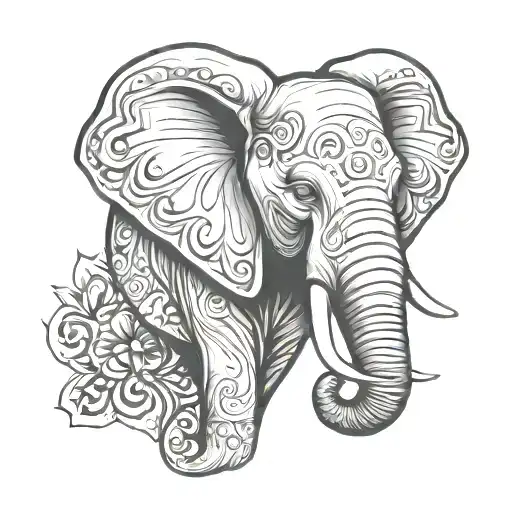 Elephant Head In Heart Shape Outline