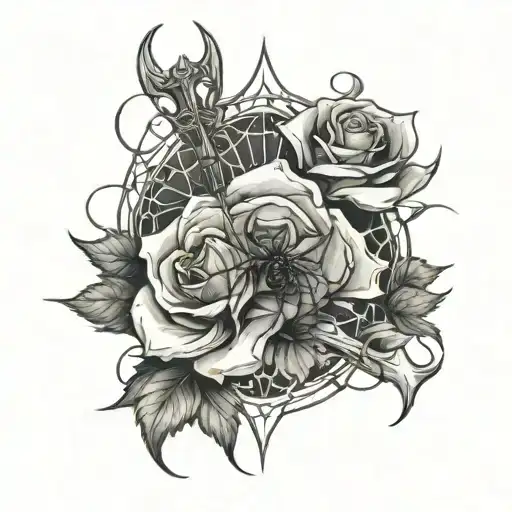 Design An Original Tattoo Using A Spider Web And A Sword Extending From A Rose