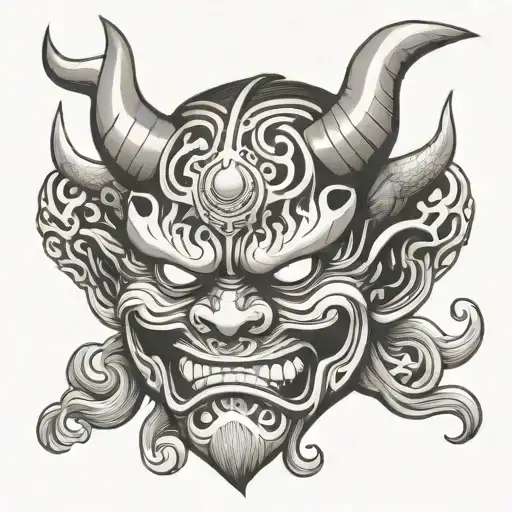 Japanese Demon Mask In New School Design Featuring