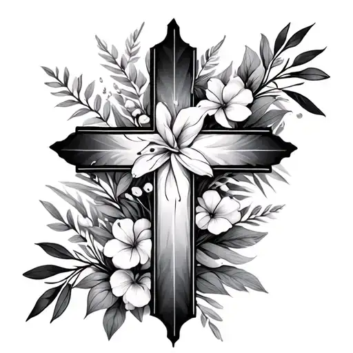 White-space Cross With Botanical Background