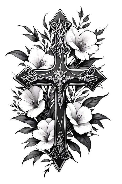 Cross With Flowers In Background