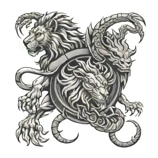 Lion And Scorpion Intertwined