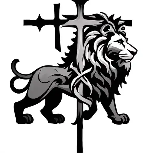 Lion With Crosses Religious Symbol Intertwined