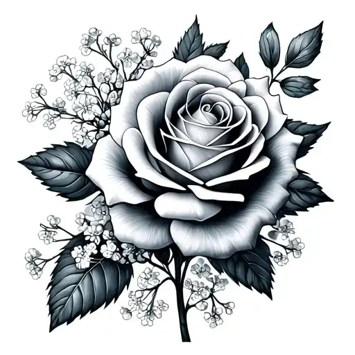 Alpine Forget Me Not Hydrangea Baby's Breath Rose