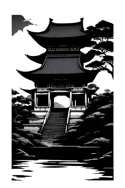 Chinese Temple Surrounded By Nature In The Sunlight