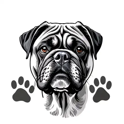 Chinese Sharpei Boxer Mix Face On Paw Prints