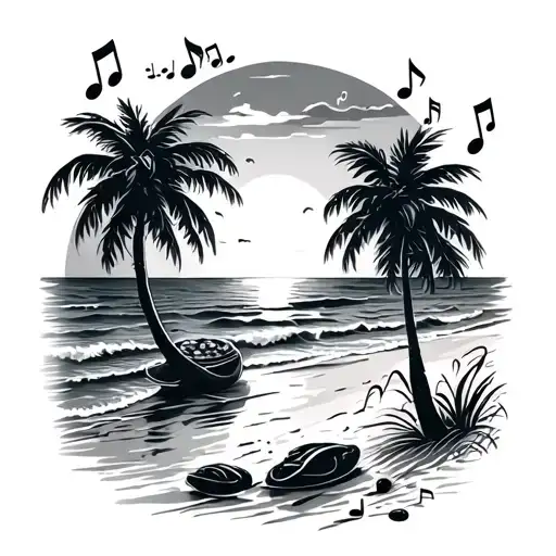 Foodtrip At The Beach With Music Notes Intertwined Sunset