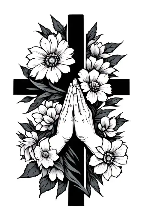 Cross Praying Hands Flowers
